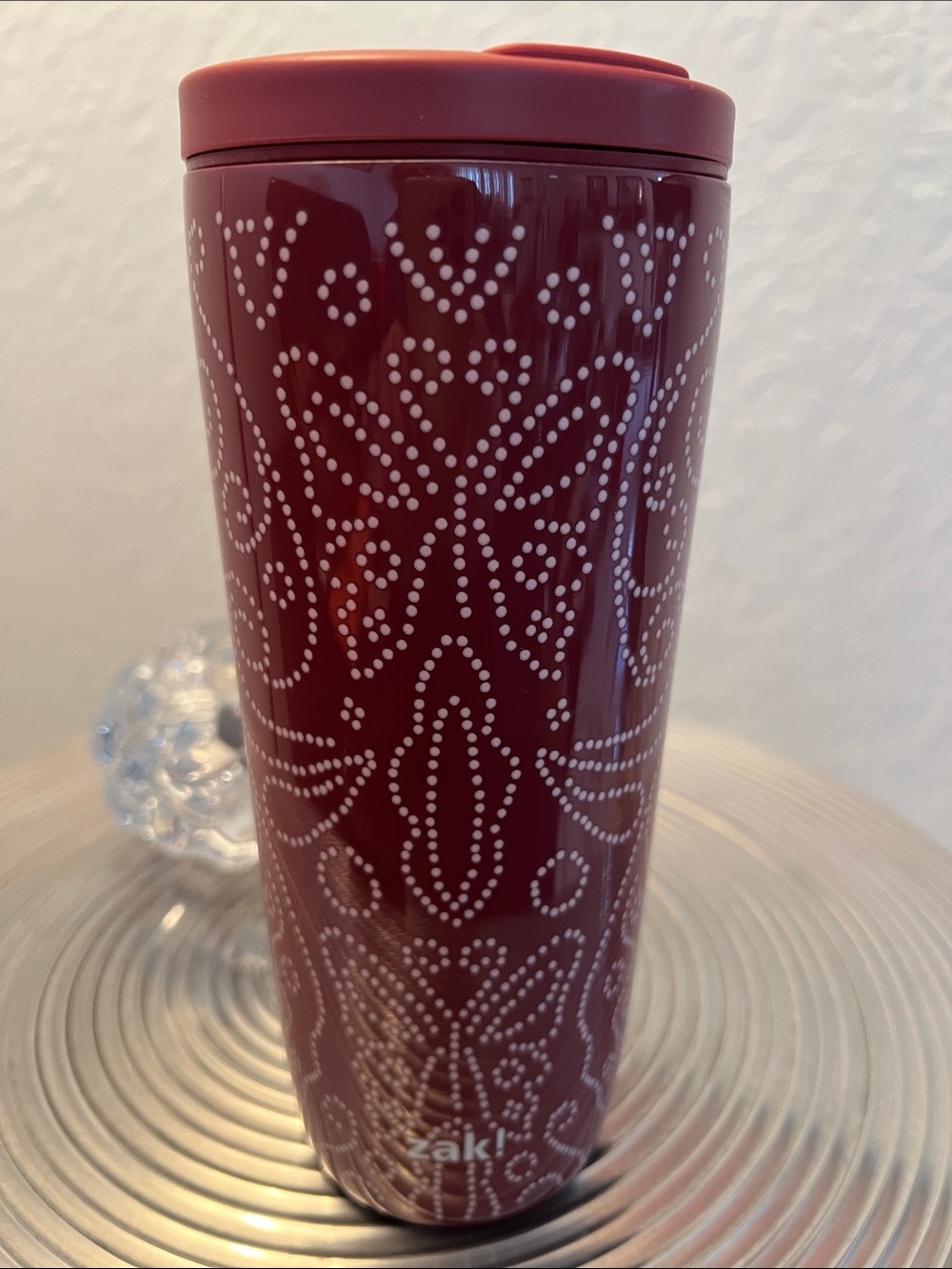 ZAK! NWOT 20 oz Burgundy Dot-Pattern Travel Tumbler - Picture 4 of 5